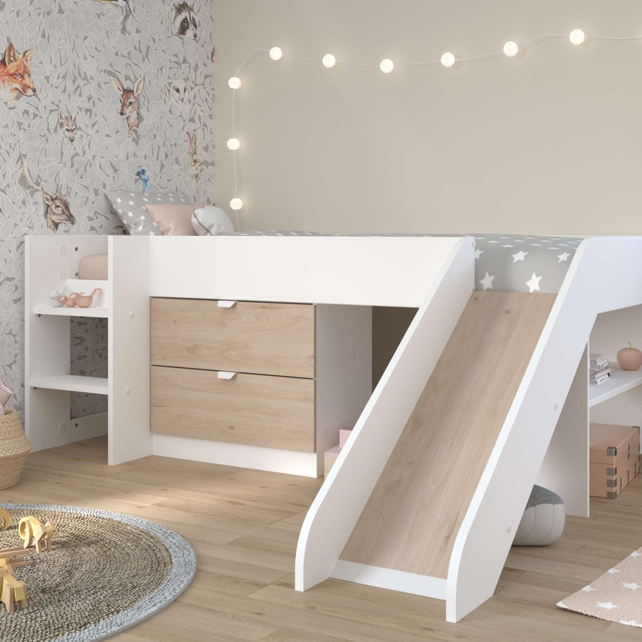 Mid sleeper bed with slide and tent best sale