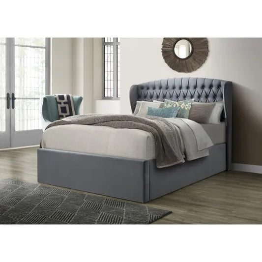 The Warwick Grey Velvet Ottoman Bed - Millie & Jones