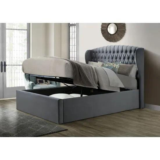 The Warwick Grey Velvet Ottoman Bed