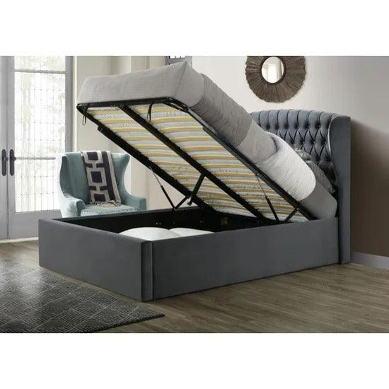 The Warwick Grey Velvet Ottoman Bed