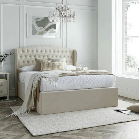 The Warwick Natural Velvet Ottoman Bed