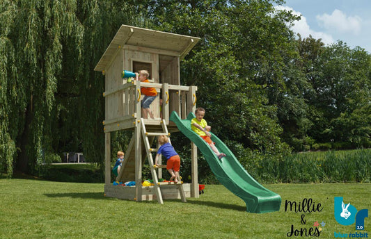 4. 'BEACH HUT' (enclosed platform) with Slide, Sandpit & 2x Entries - Millie & Jones