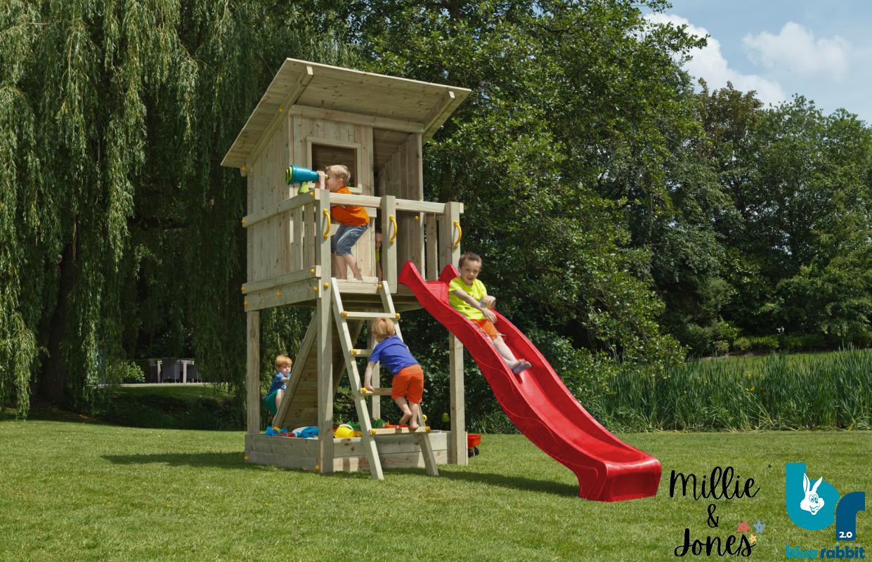 4. 'BEACH HUT' (enclosed platform) with Slide, Sandpit & 2x Entries - Millie & Jones