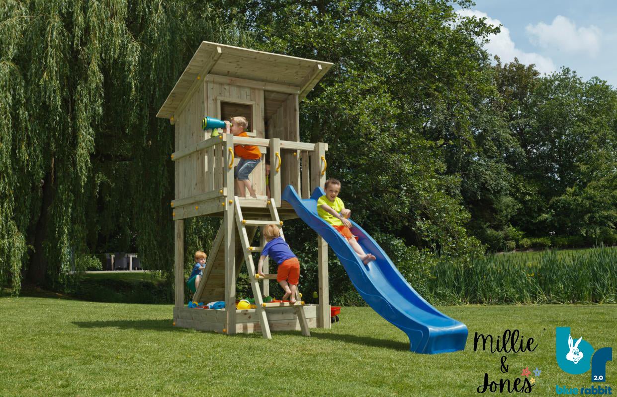 4. 'BEACH HUT' (enclosed platform) with Slide, Sandpit & 2x Entries - Millie & Jones