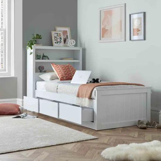 The Enzo White Wooden 3 Drawer Storage Bed