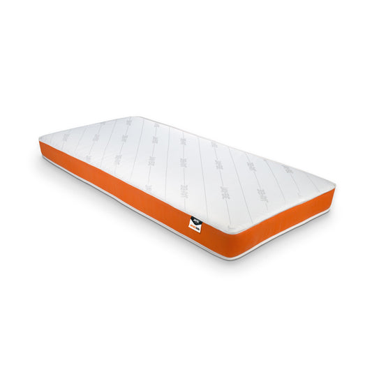 Jay-Be foam free sprung single mattress with orange edge, eco-friendly and hypoallergenic.