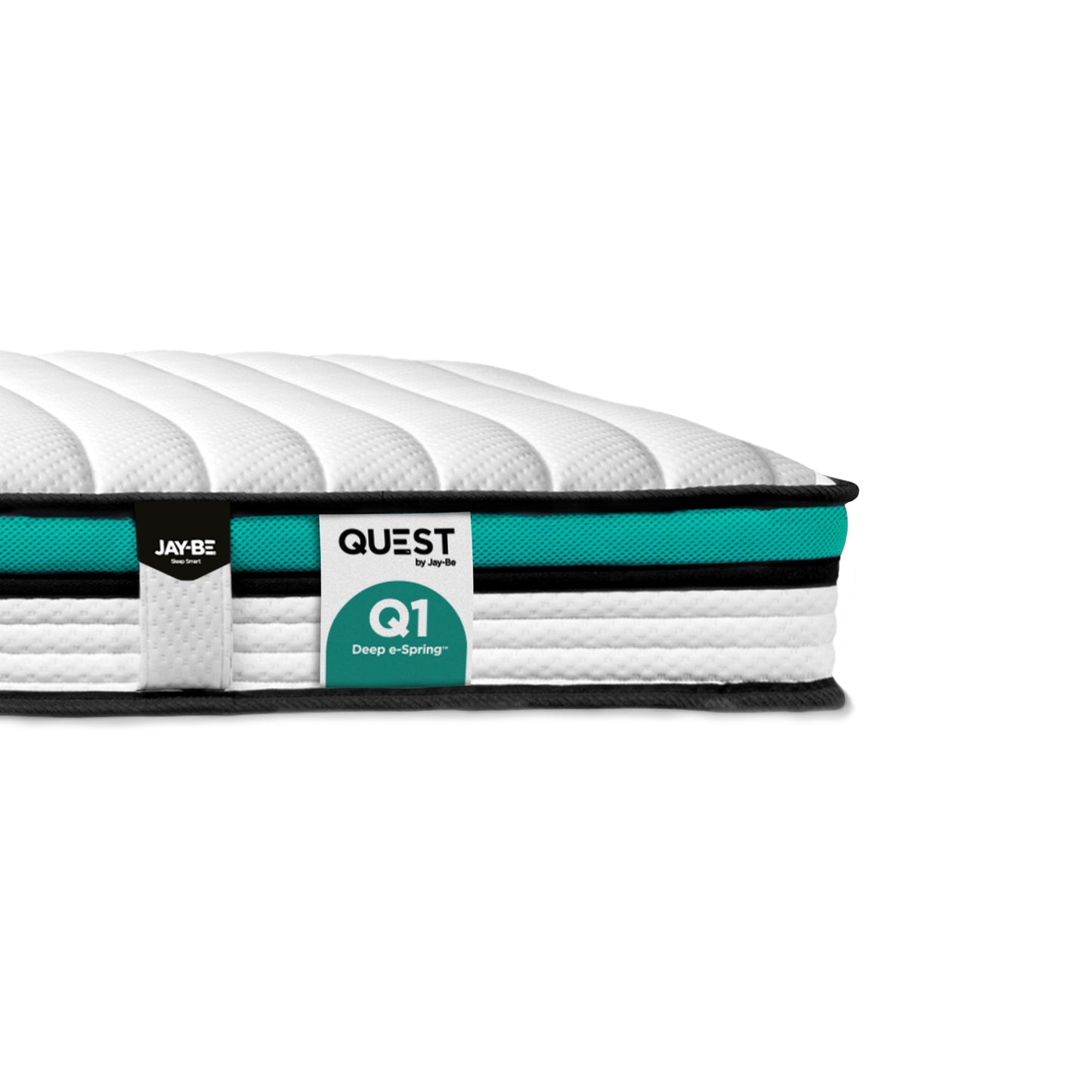 Jay-Be Quest Q1 Endless Comfort Single Mattress with eco-friendly e-Spring core, hypoallergenic layers, and vacuum-packed design.