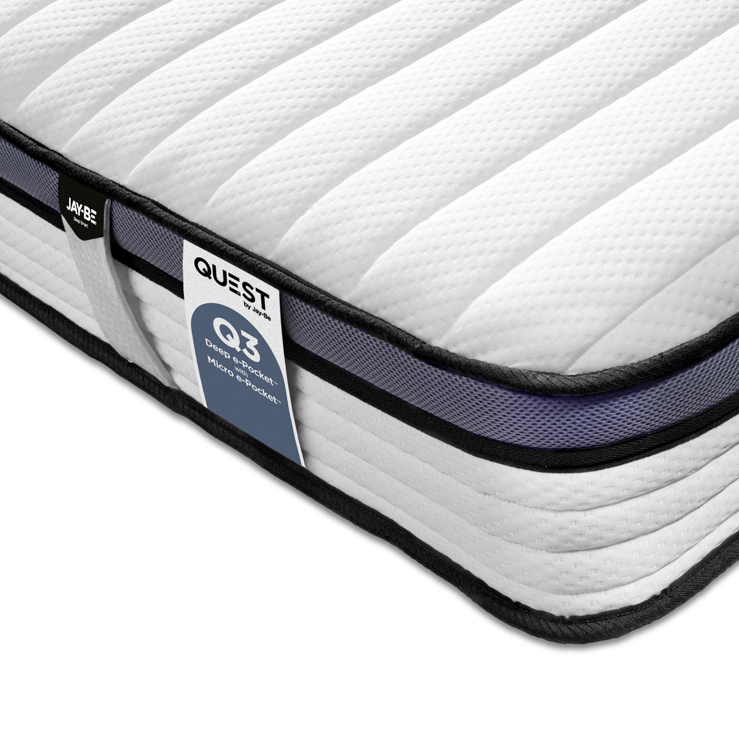 Jay-Be Quest Q3 Epic Comfort Single Mattress, eco-friendly, deep e-Pocket core, hypoallergenic, UK safety standards.