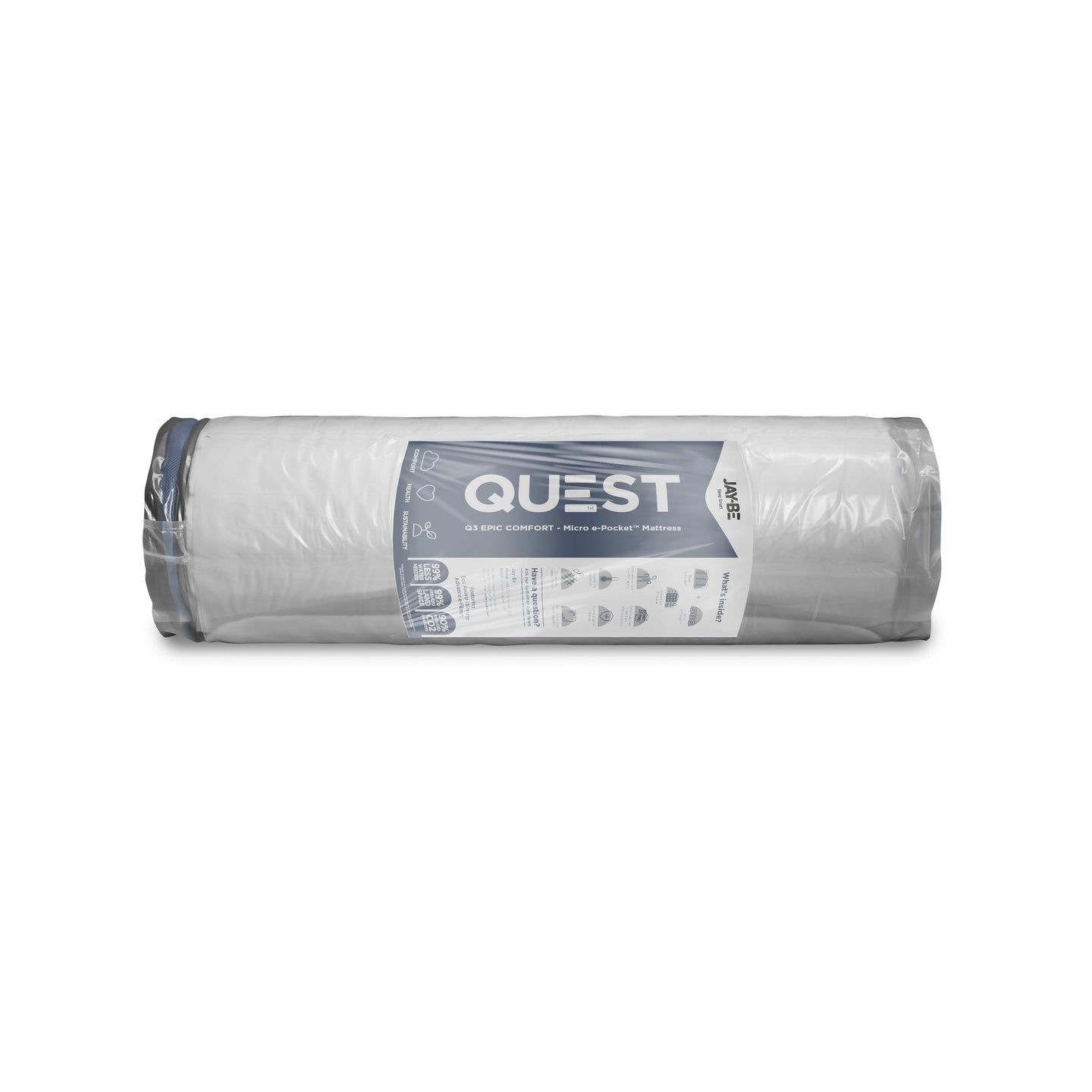 Jay-Be Quest Q3 Epic Comfort Single Mattress, eco-friendly and hypoallergenic, vacuum-packed for transport.