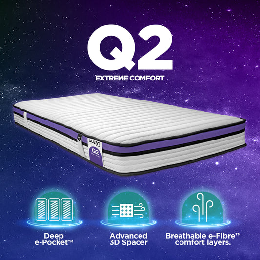 Jay-Be Quest Q2 Extreme Comfort Single Mattress with Deep e-Pocket Core, Advanced 3D Spacer, and breathable e-Fibre layers.