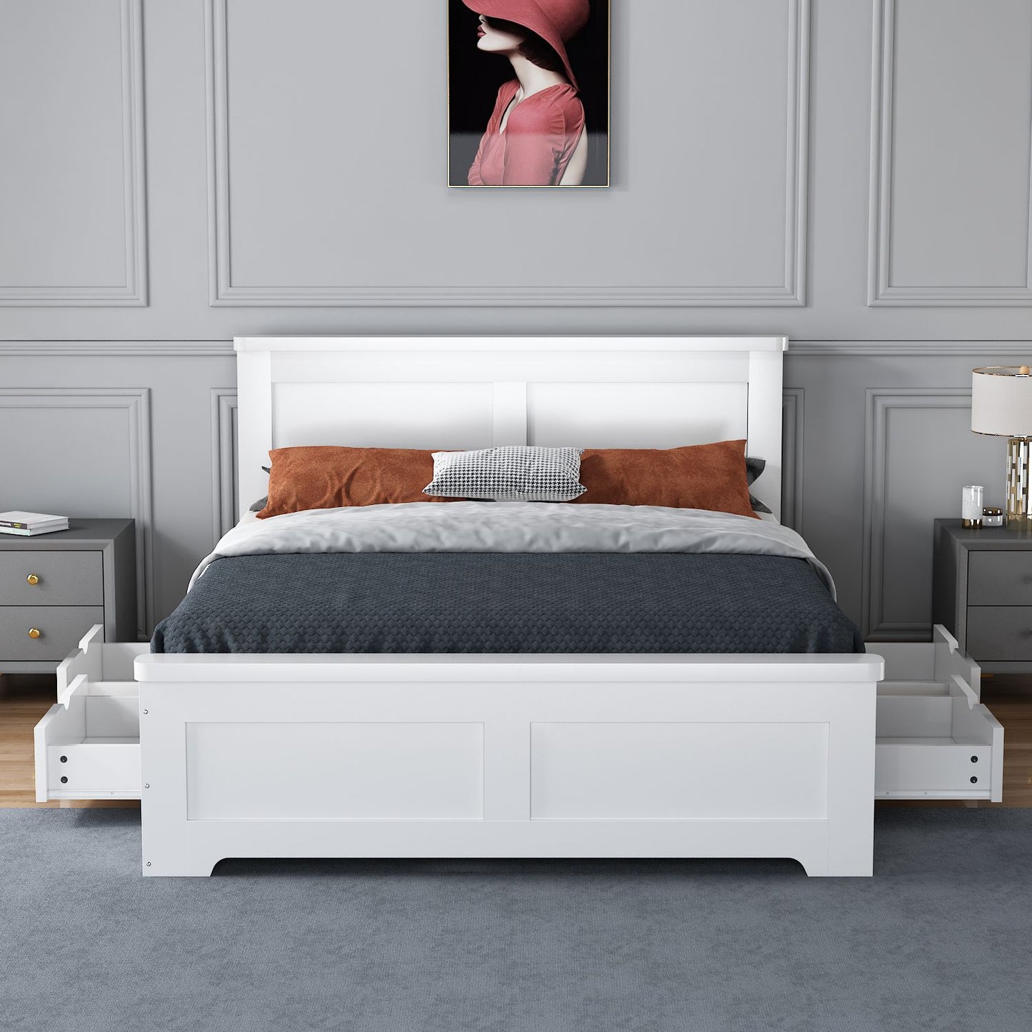 The Conway 4 Drawer Double Bed Frame - White or Grey