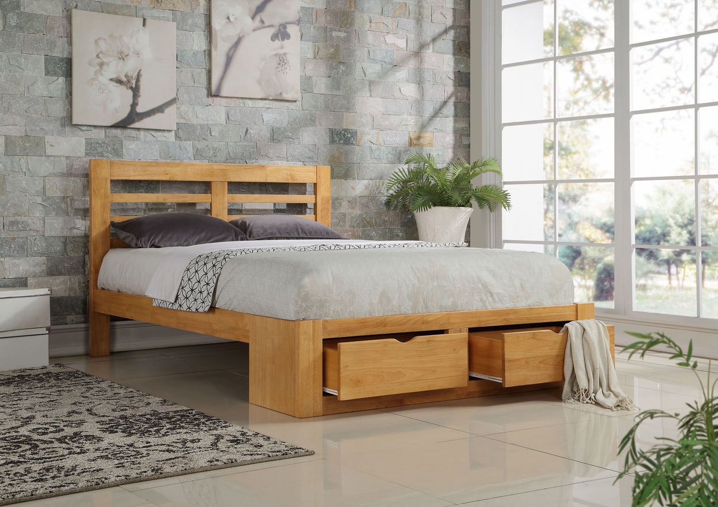 New Bretton Wooden Bed Frame - White or Oak