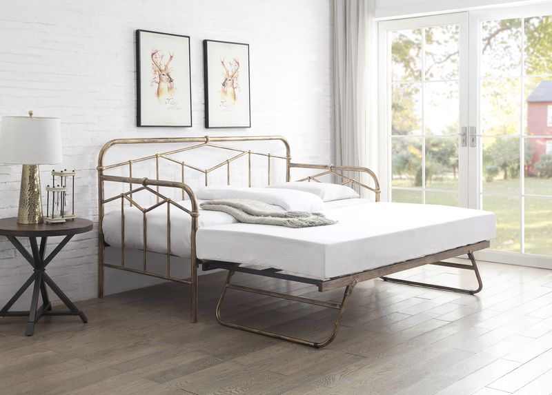 Axton Day Bed - Black or Antique Bronze with geometric Art Deco design and pull-out guest bed.