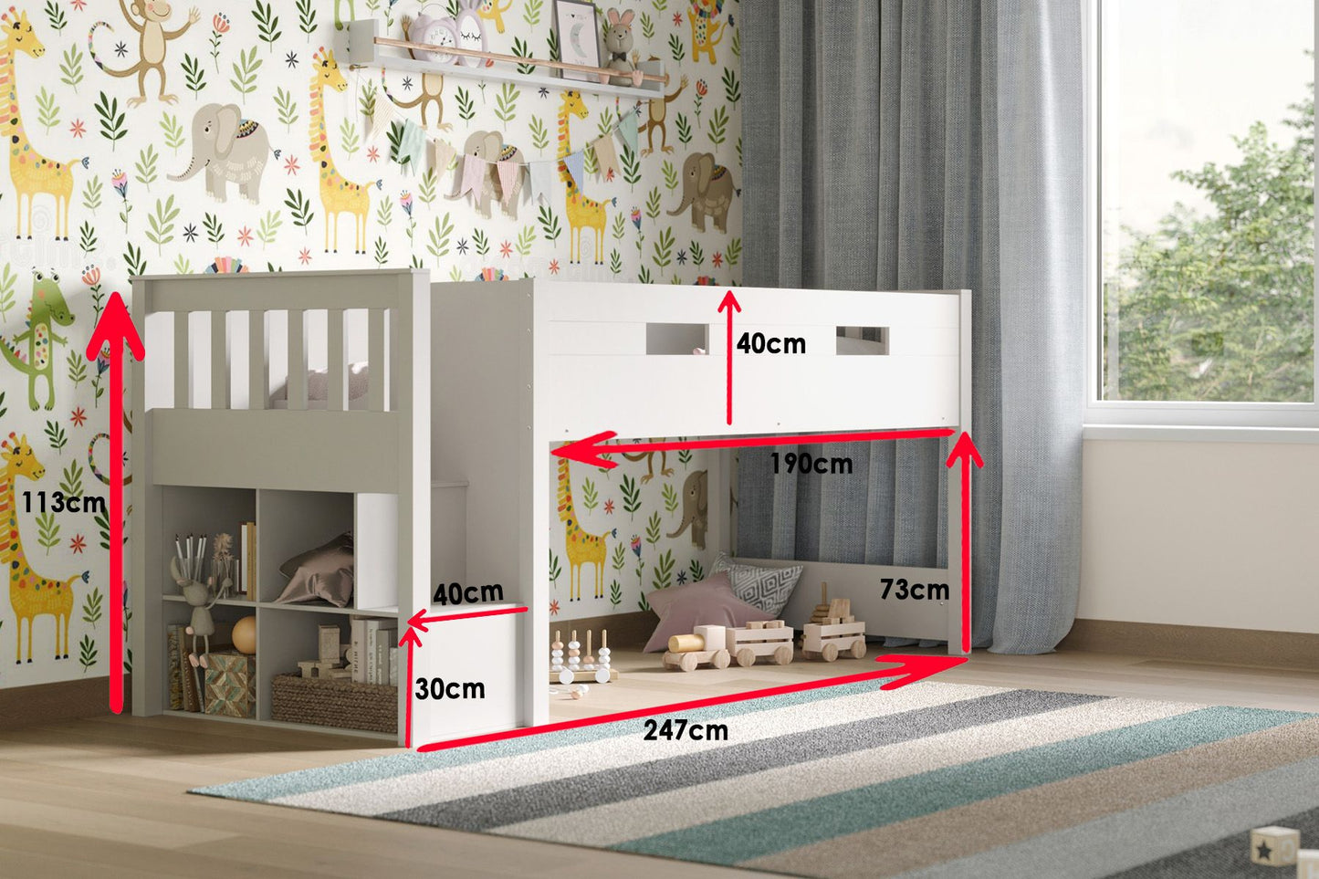 Charlie Mid Sleeper Bed with Desk & Storage - Millie & Jones