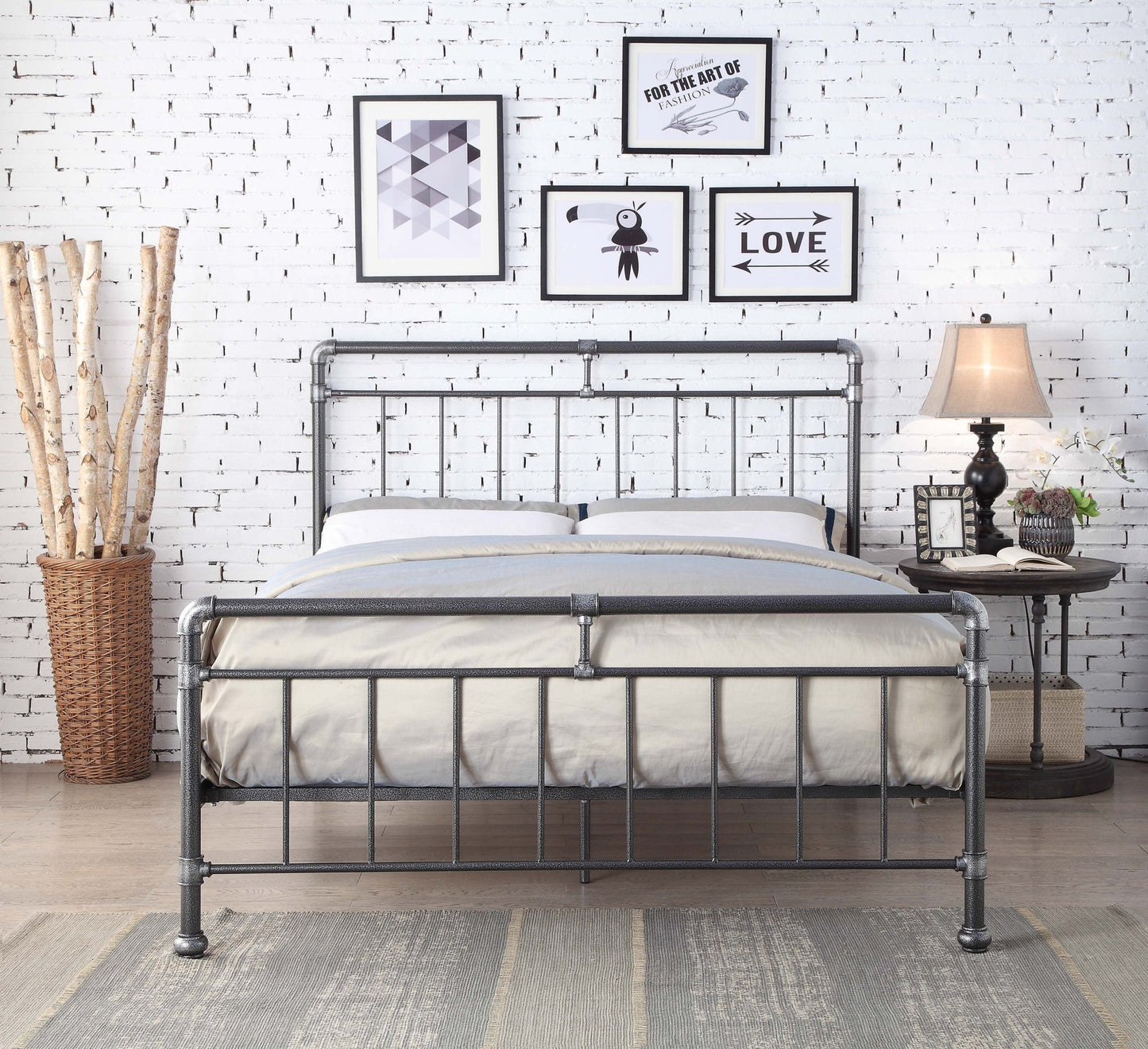 Cilcain Metal Double Bed - Antique Bronze or Black/Silver - Millie & Jones