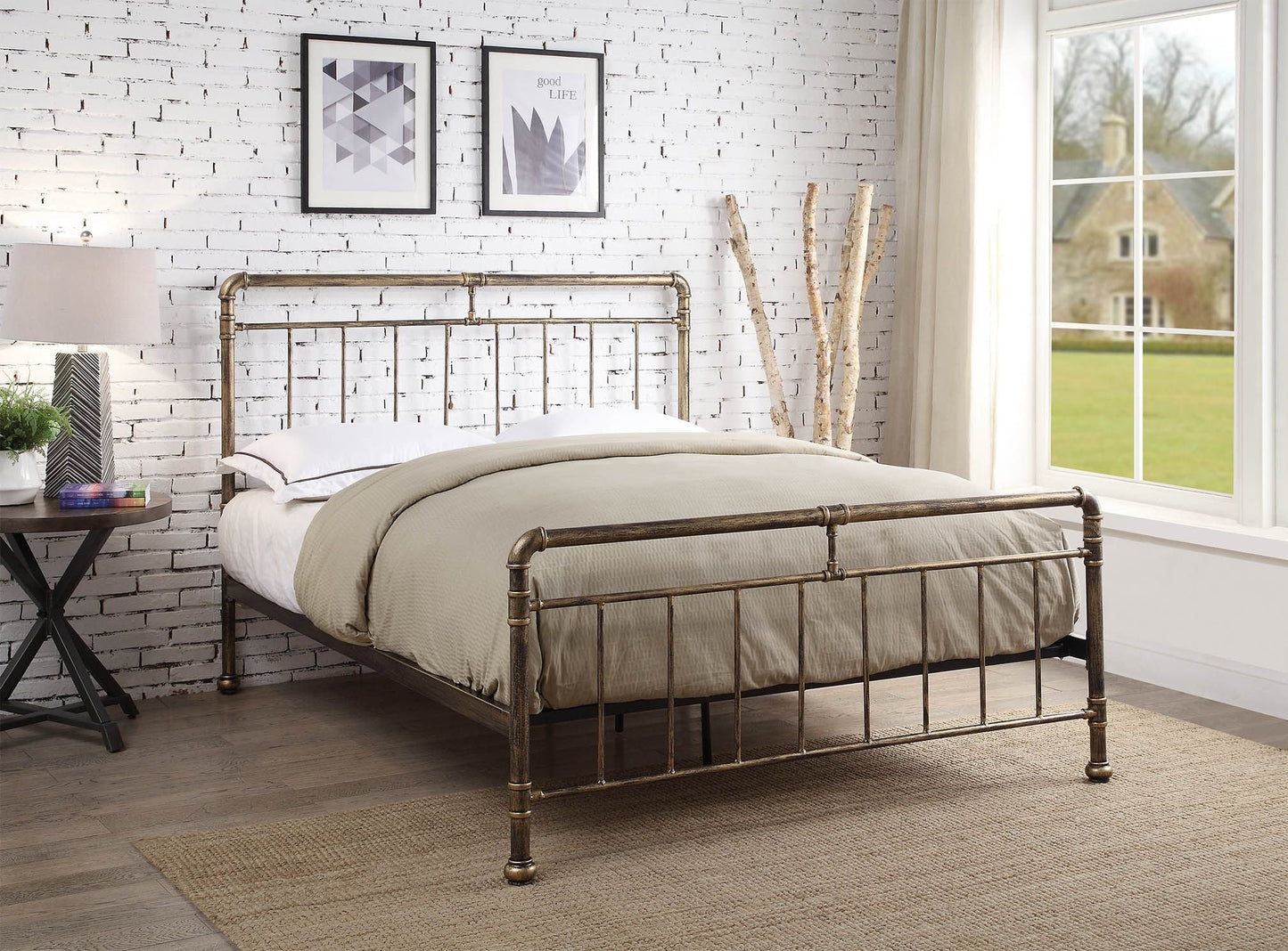 Cilcain Metal Double Bed - Antique Bronze or Black/Silver - Millie & Jones