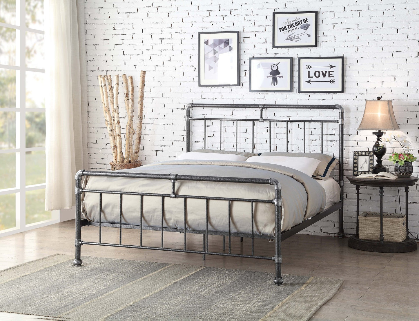 Cilcain Metal Double Bed - Antique Bronze or Black/Silver - Millie & Jones