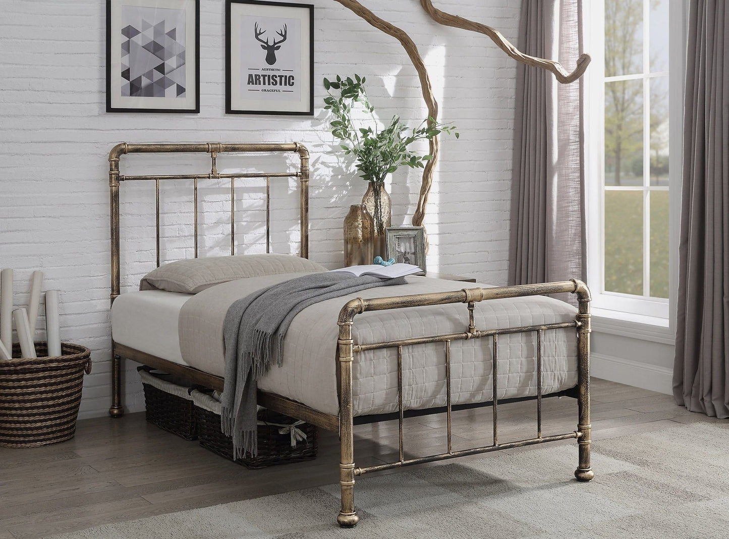 Cilcain Metal Single Bed - Antique Bronze or Black/Silver - Millie & Jones