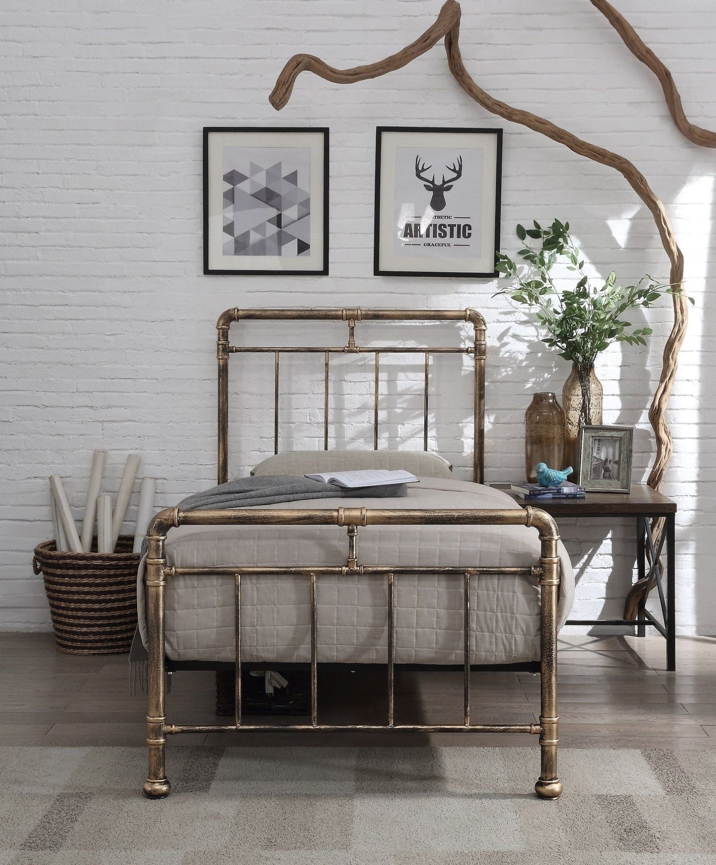 Cilcain Metal Single Bed - Antique Bronze or Black/Silver - Millie & Jones