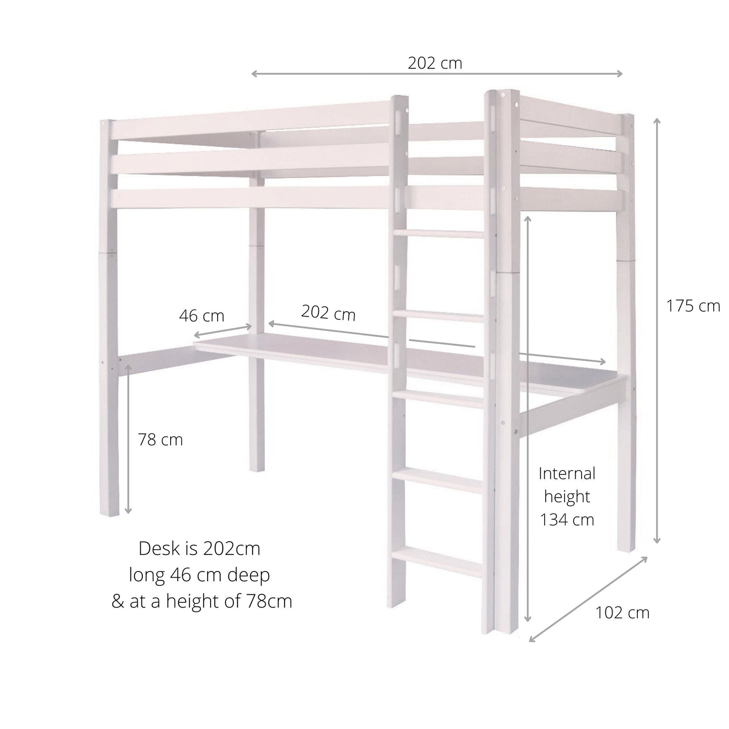 Classic Beech high sleeper bed with desk and optional storage, bookcase or drawers.