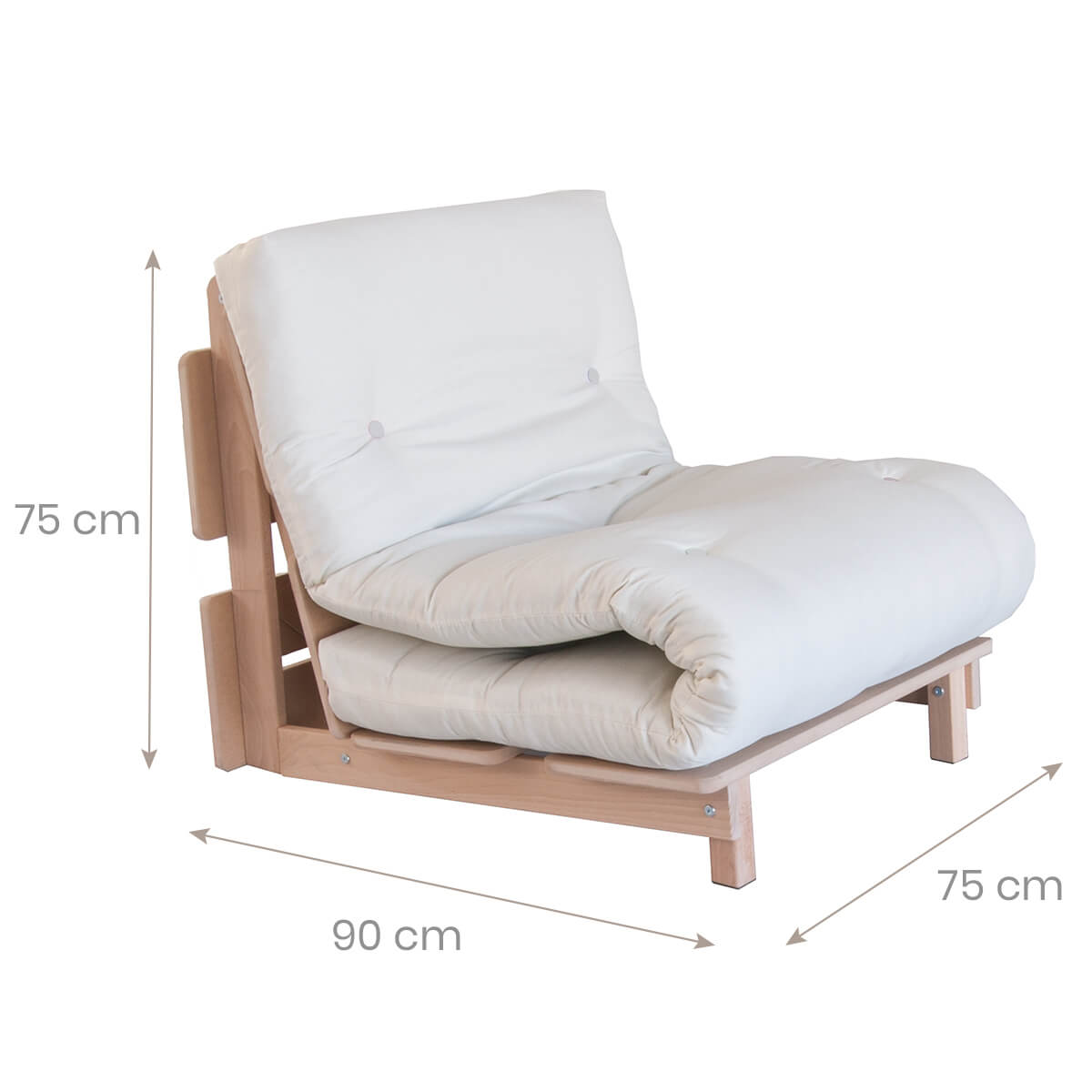 Classic Beech High Sleeper Bed with foldable futon chair bed, dimensions shown.