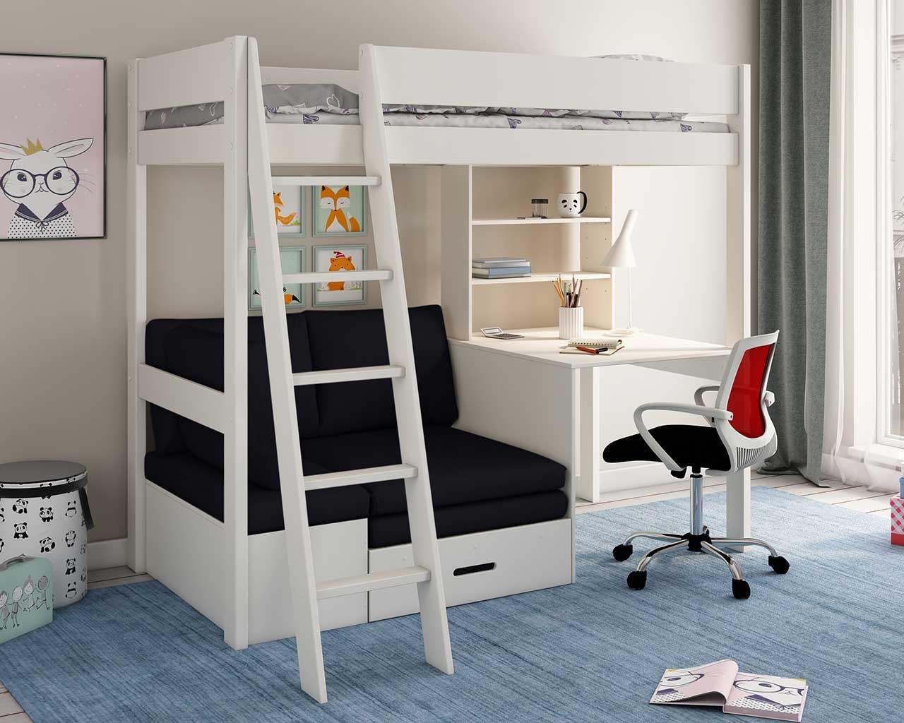 Estella High Sleeper Bed - with Desk & Futon - Millie & Jones