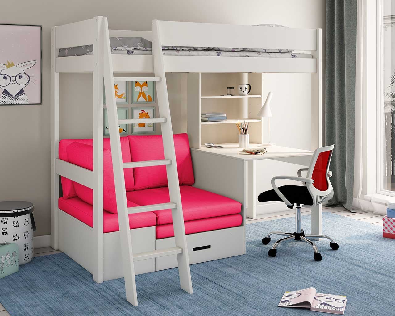 Estella High Sleeper Bed - with Desk & Futon - Millie & Jones