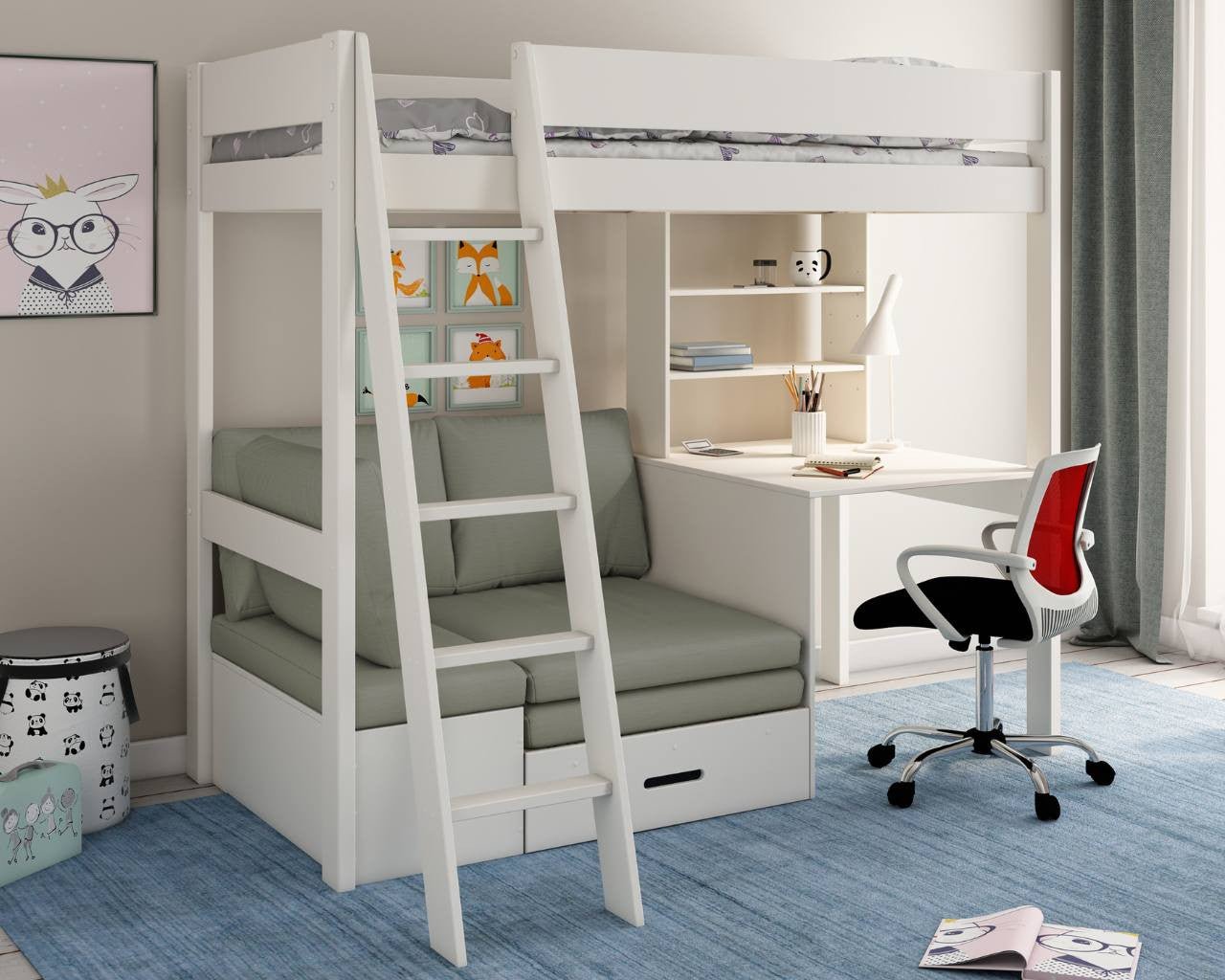 Estella High Sleeper Bed - with Desk & Futon - Millie & Jones