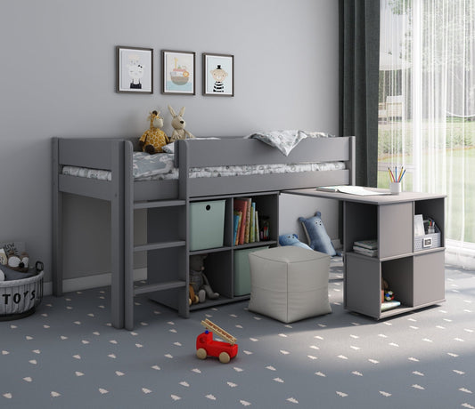 Estella - Mid Sleeper Bed with Cube, Desk & Optional Drawers - Millie & Jones