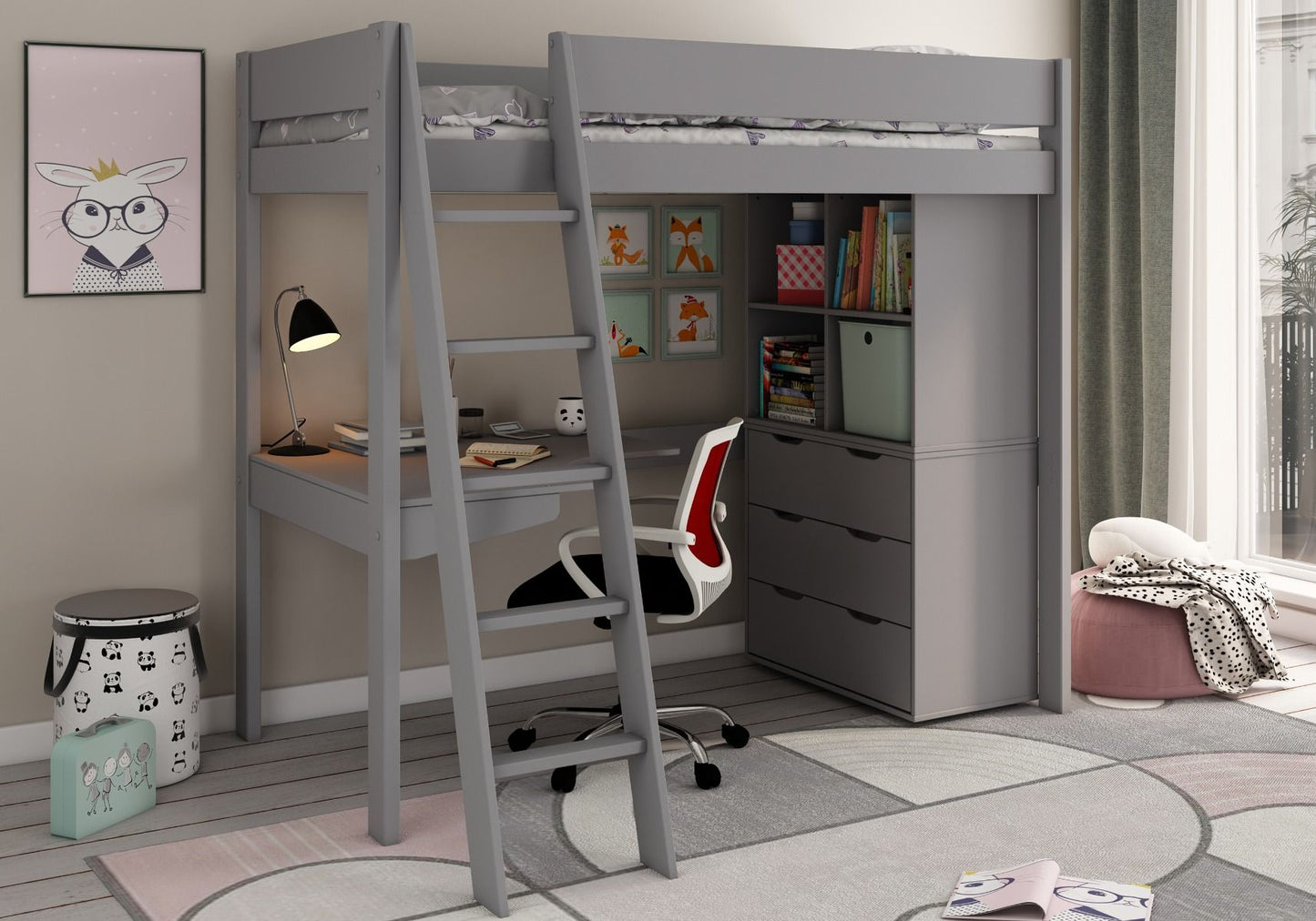 Estella High Sleeper Bed - with Chest, Storage Cubes and Desk