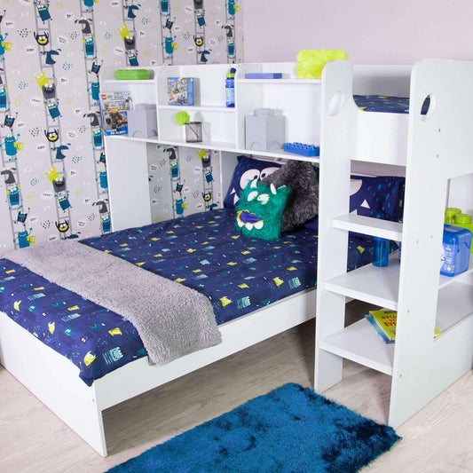 Flair Wizard L Shaped Triple Sleeper Bunk Beds Single over Double with Shelves - Millie & Jones