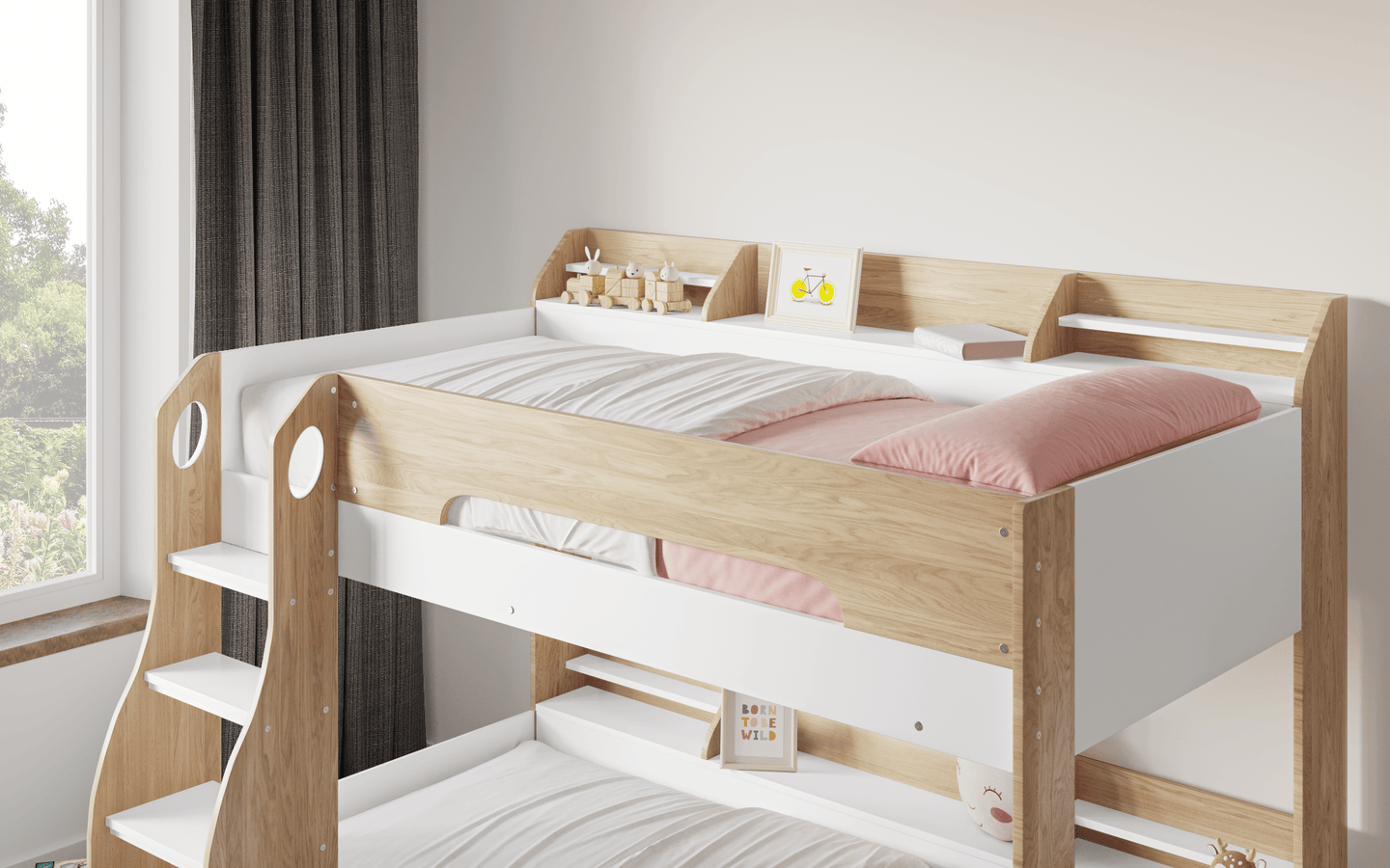 Flick Bunk Bed with Storage Drawer & Shelves - Millie & Jones