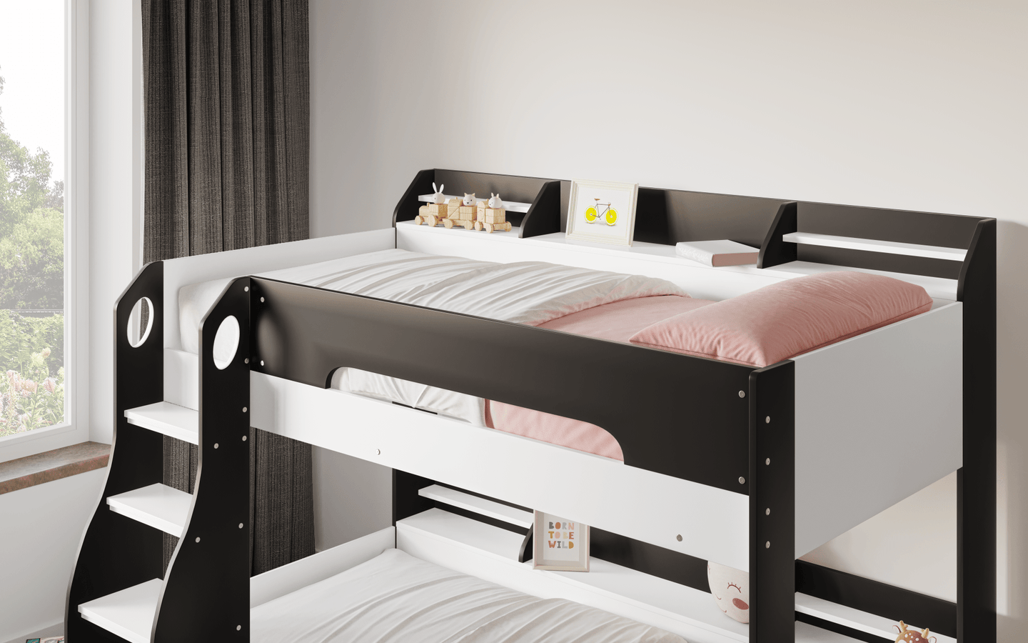 Flick Bunk Bed with Storage Drawer & Shelves - Millie & Jones