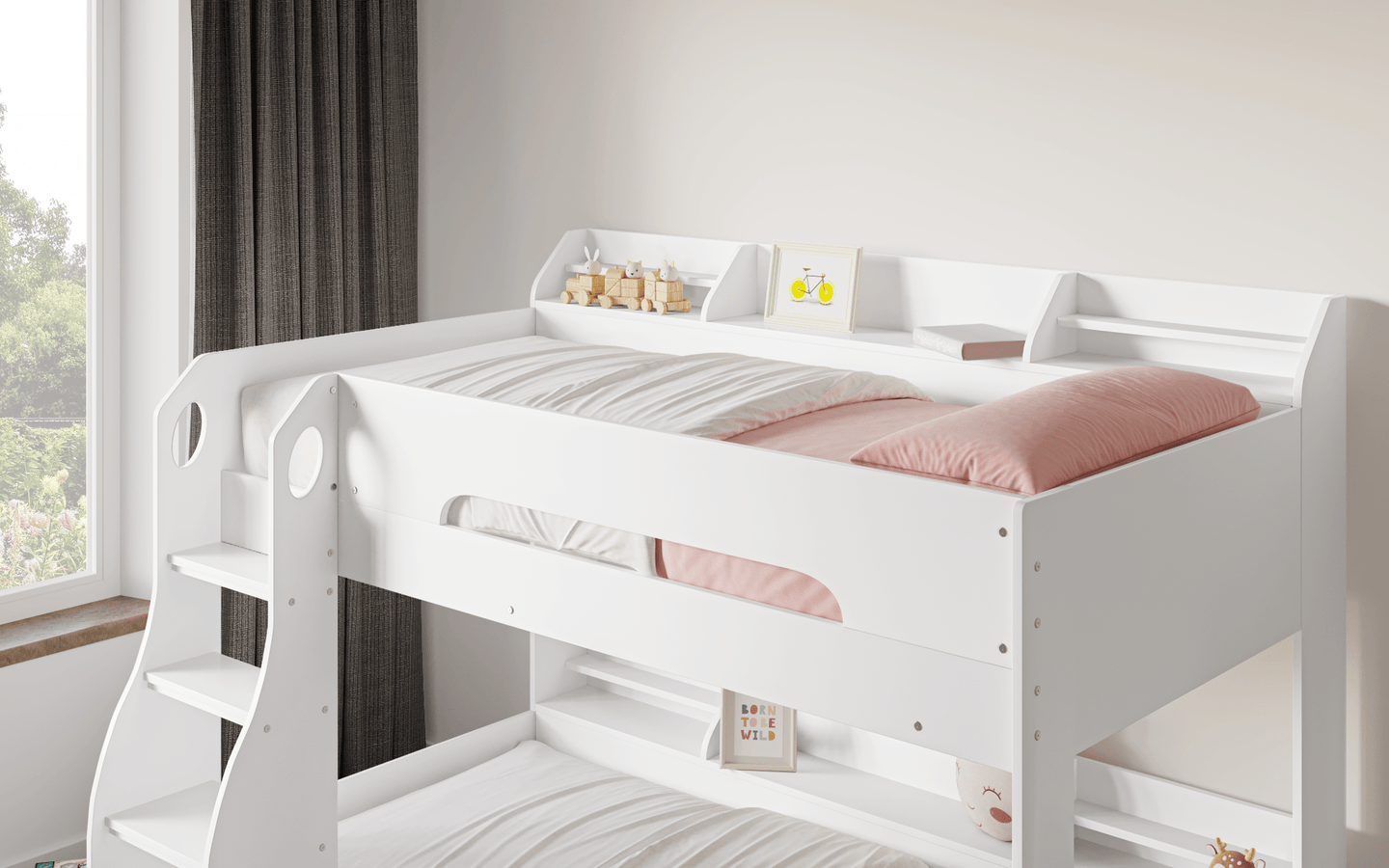 Flick Bunk Bed with Storage Drawer & Shelves - Millie & Jones