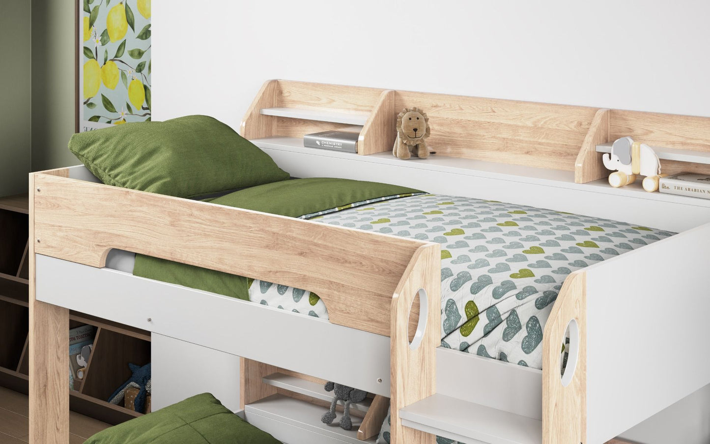 Flick Bunk Bed with Storage Drawer & Shelves - Millie & Jones