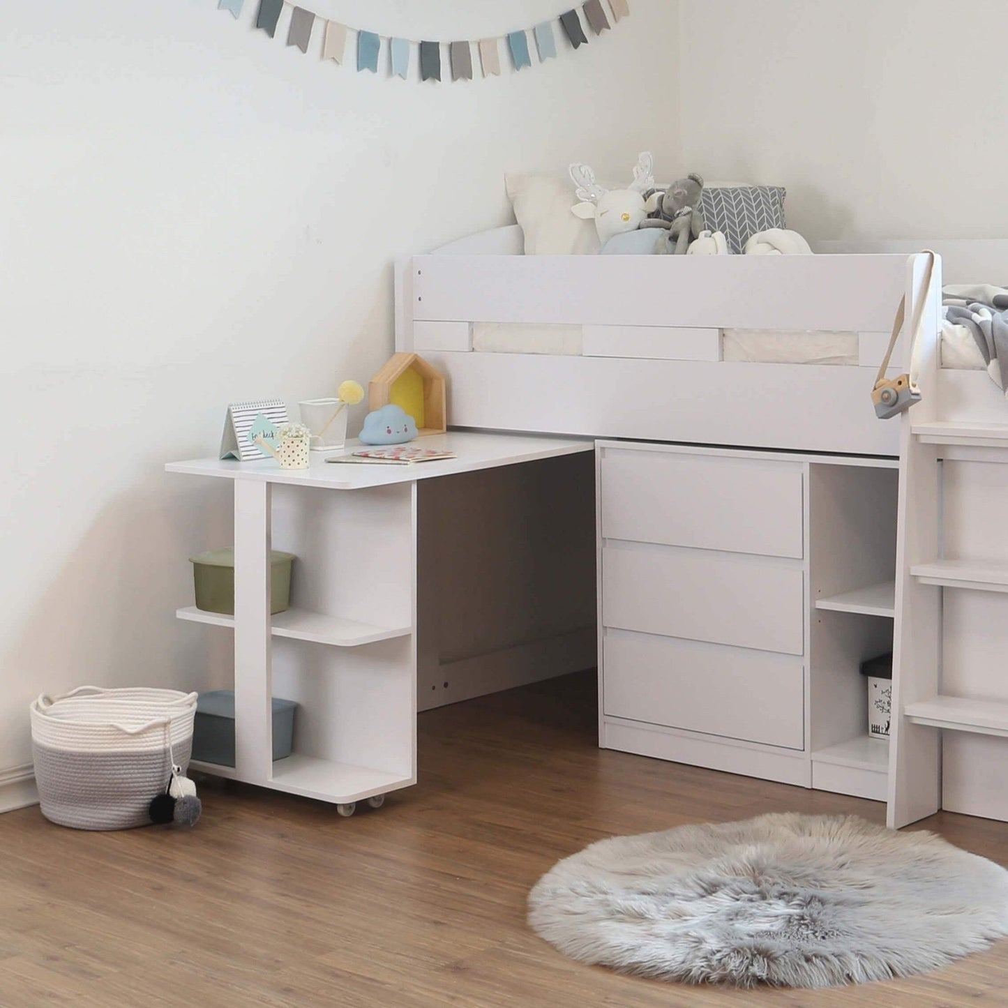 Flintshire - Billie Mid Sleeper Bed with Drawers & Desk - Millie & Jones