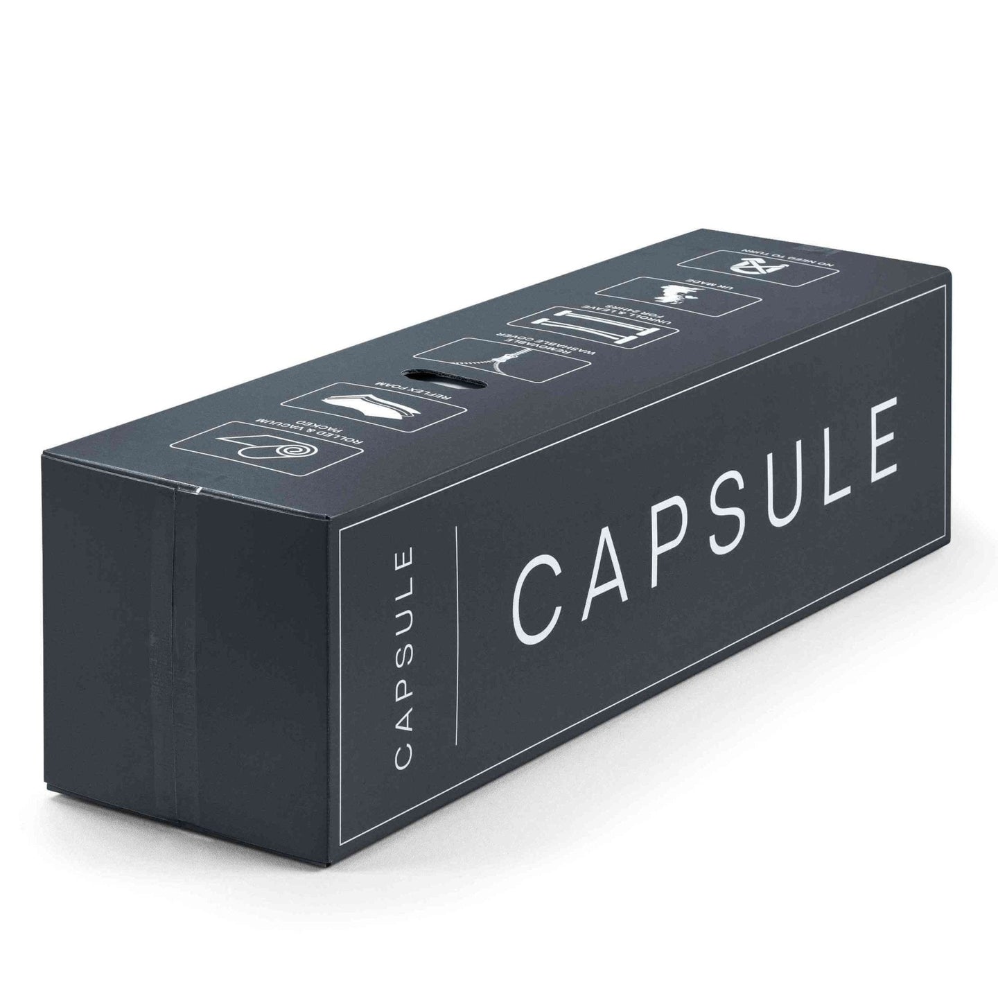 Capsule Reflex Roll-up Mattress in vacuum-sealed box for easy transport and storage.