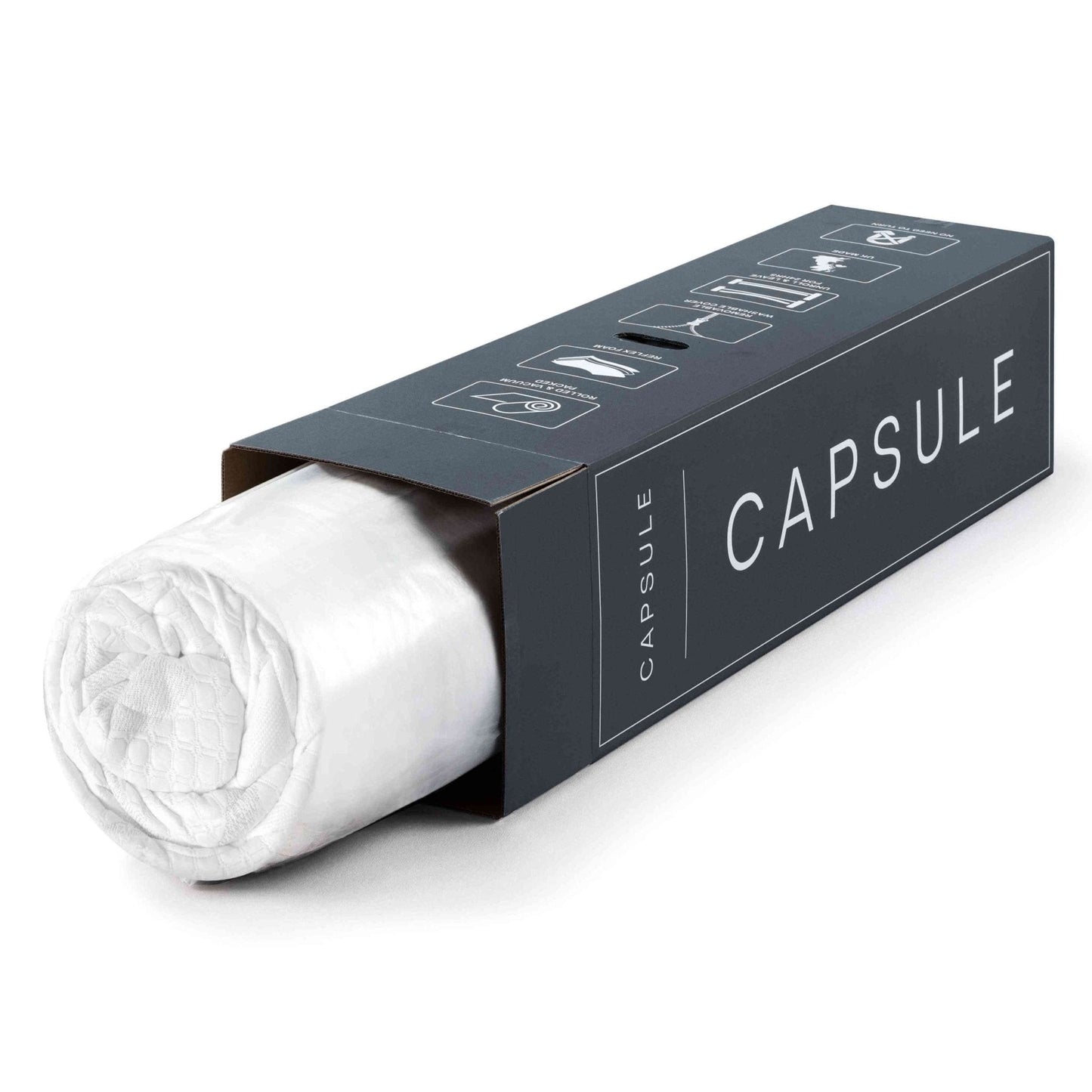 Capsule Reflex Roll-up Mattress in vacuum-sealed packaging for easy transport and storage.