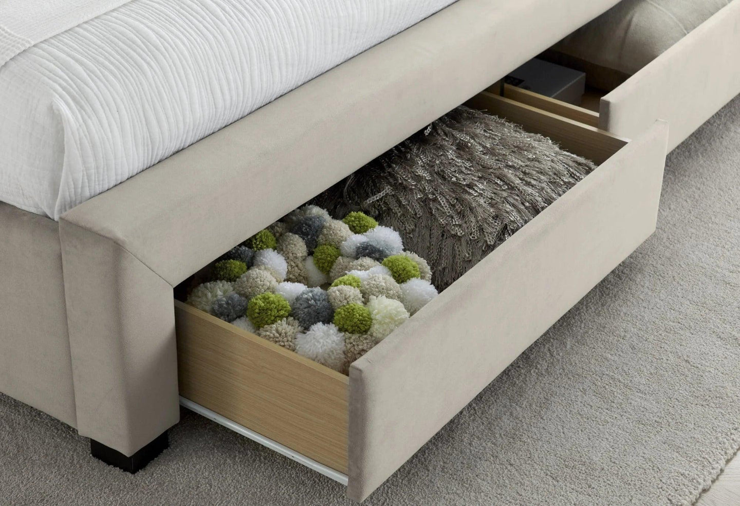 Newton Warmstone Velvet Storage Bed