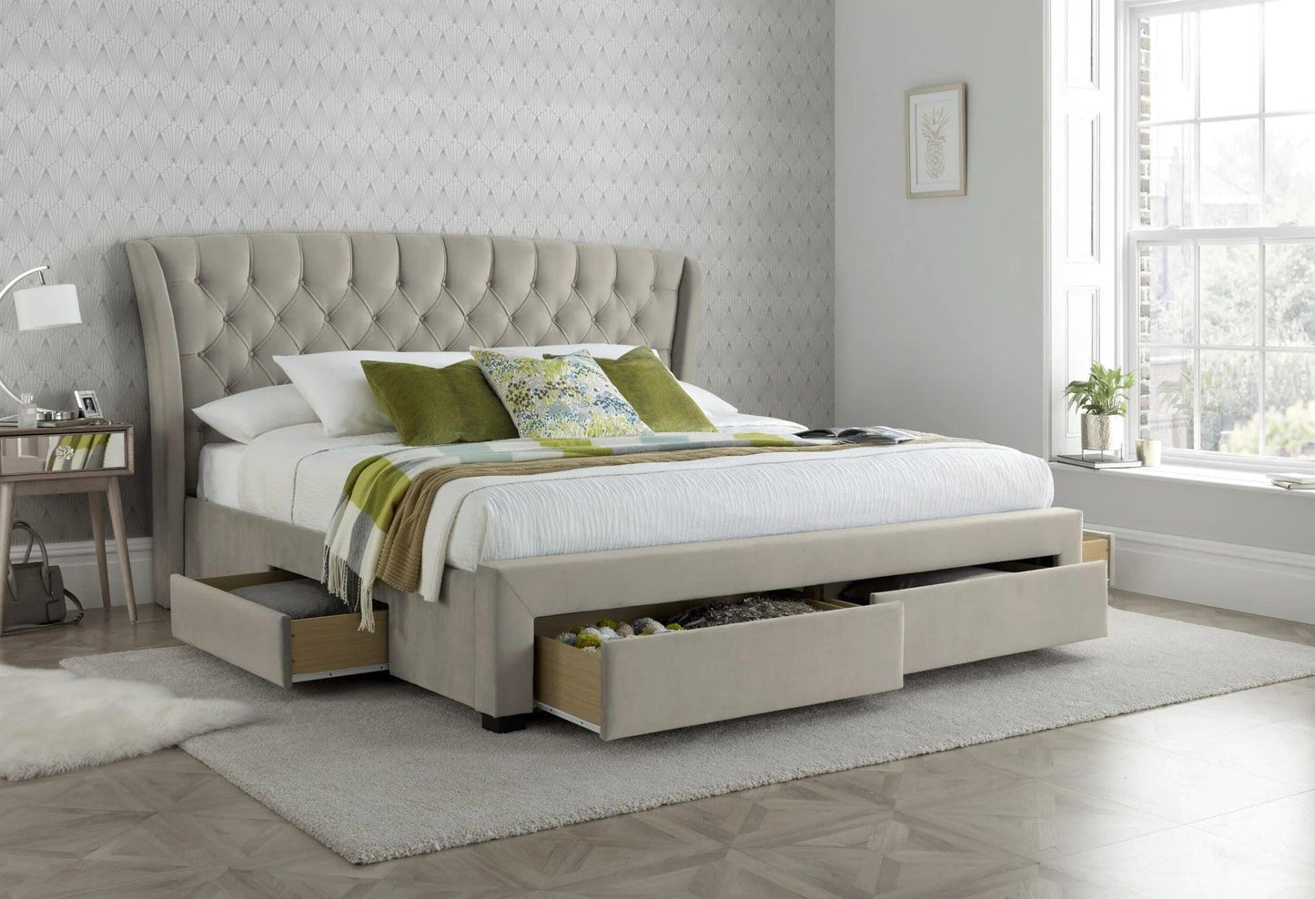 Newton Warmstone Velvet Storage Bed