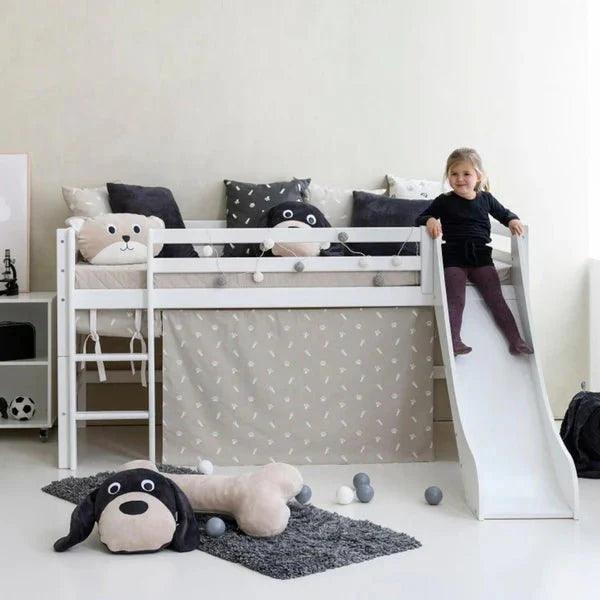 ECO Dream mid sleeper bed with slide, child-friendly design, space-saving, solid pine wood, Hoppekids.