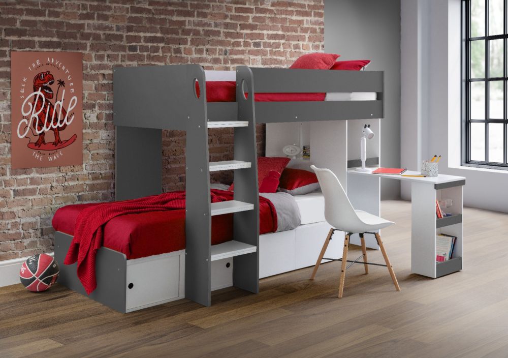 Julian Bowen Eclipse Bunk Bed with a Desk & Storage Drawers - Millie & Jones