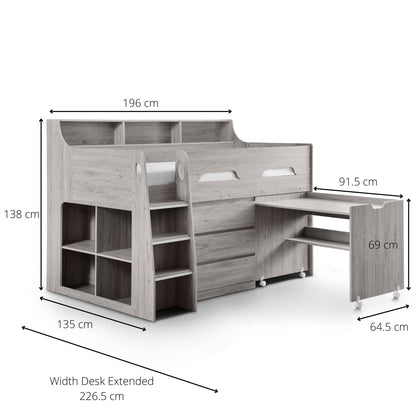 Jupiter Mid Sleeper Cabin Bed for Kids with Desk & Storage - Millie & Jones