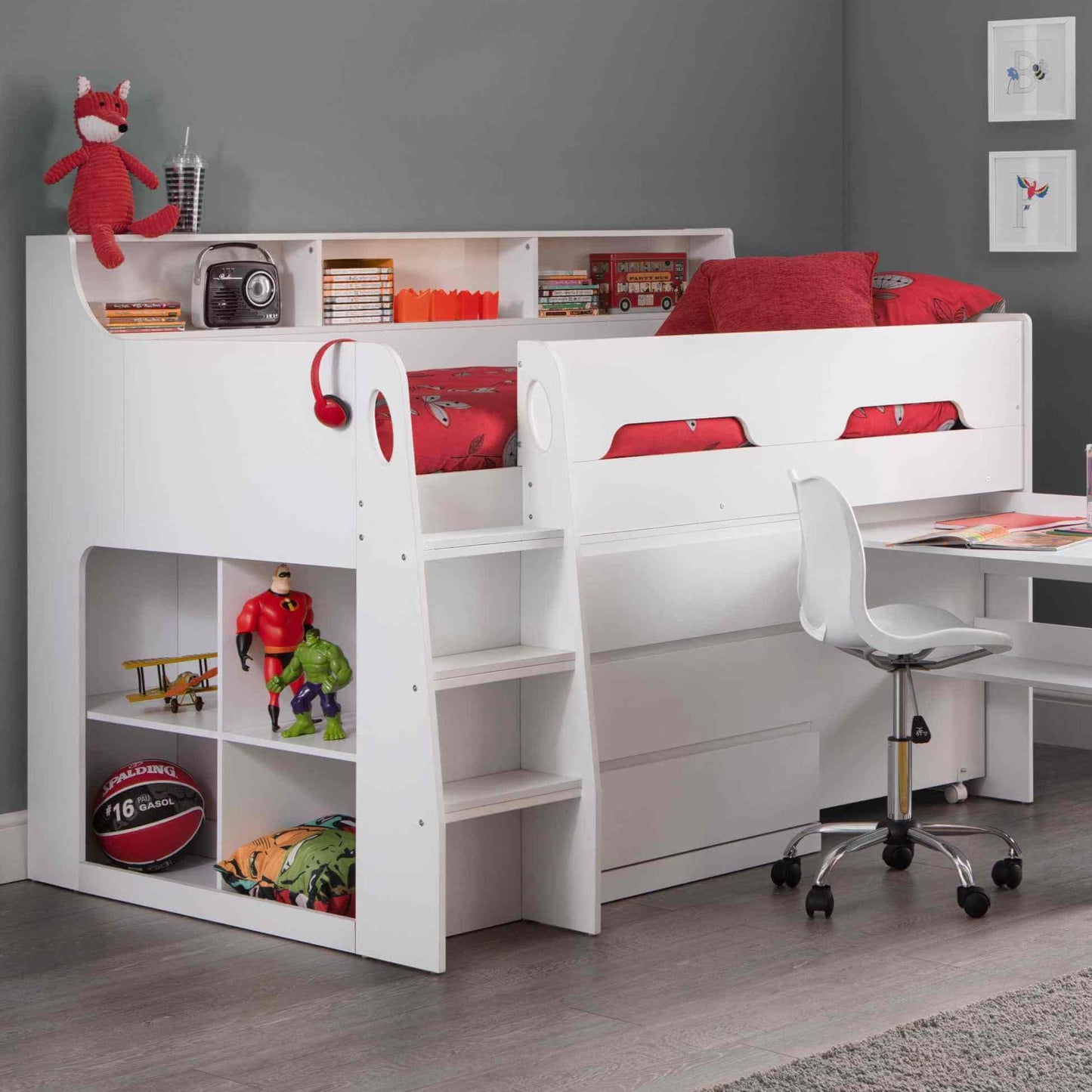 Jupiter Mid Sleeper Cabin Bed for Kids with Desk & Storage - Millie & Jones