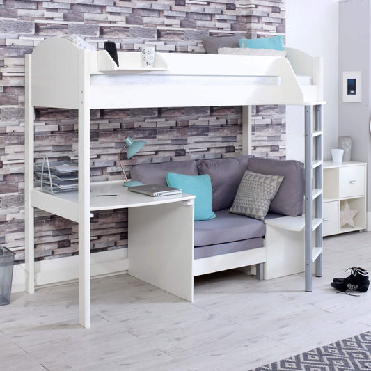 Noah High Sleeper Loft Bed with Chair Bed, Desk & Shelves - Millie & Jones