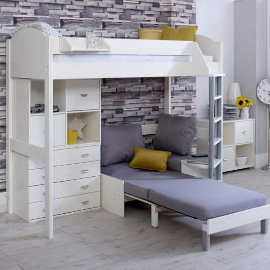 Noah High Sleeper Loft Bed with Chair Bed & Storage Drawers - Millie & Jones