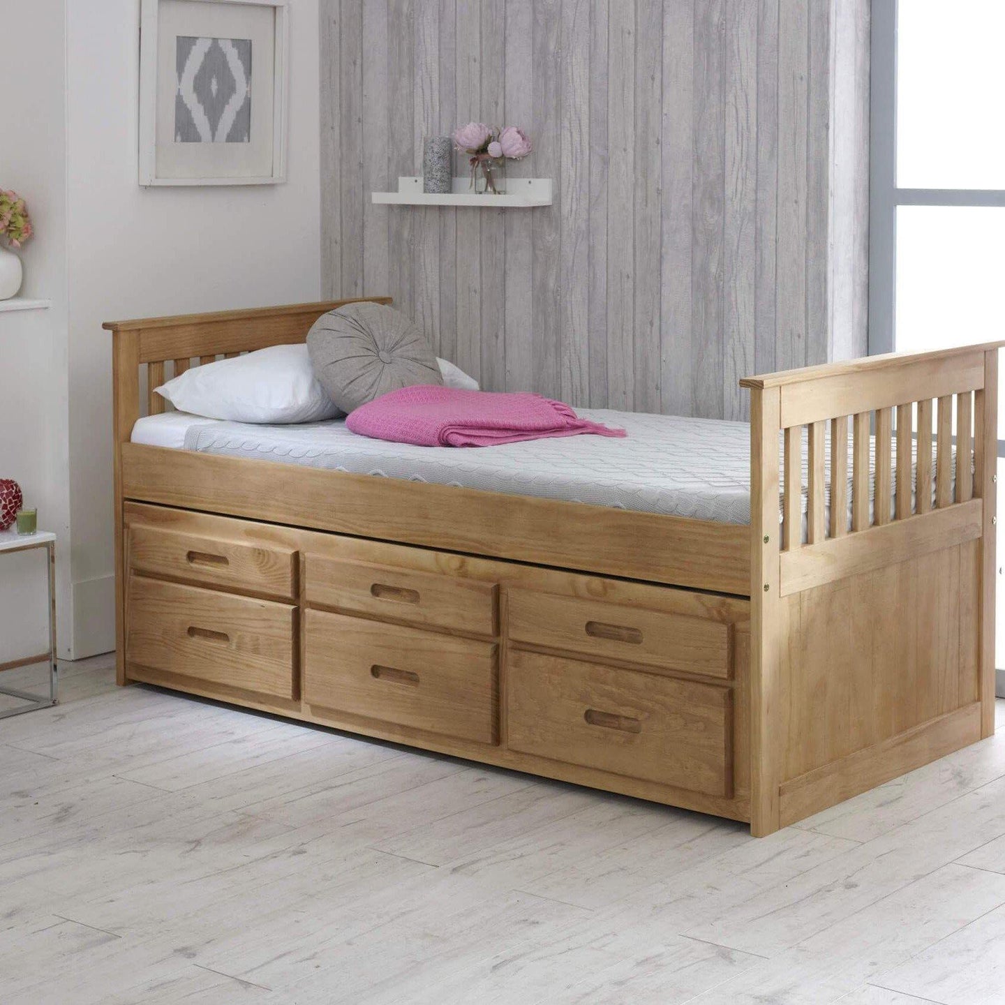 Leo Single Cabin Bed with Storage and Trundle Guest Pull Out Bed - Millie & Jones