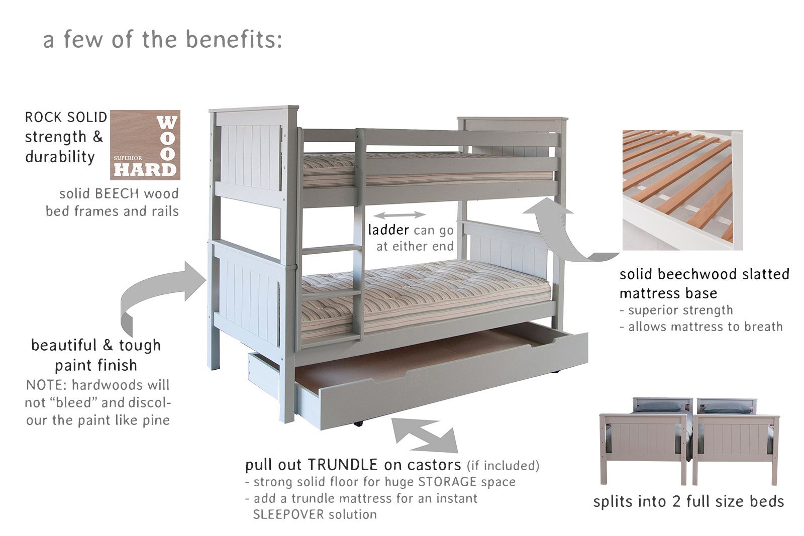 Little Folks - Classic Beech - Detachable Bunk Bed - Optional Trundle - Millie & Jones