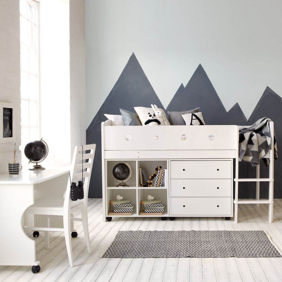 Little Folks - CUBIX Mid Sleeper with Chest of Drawers, Bookcase & Desk in Pure White - Millie & Jones