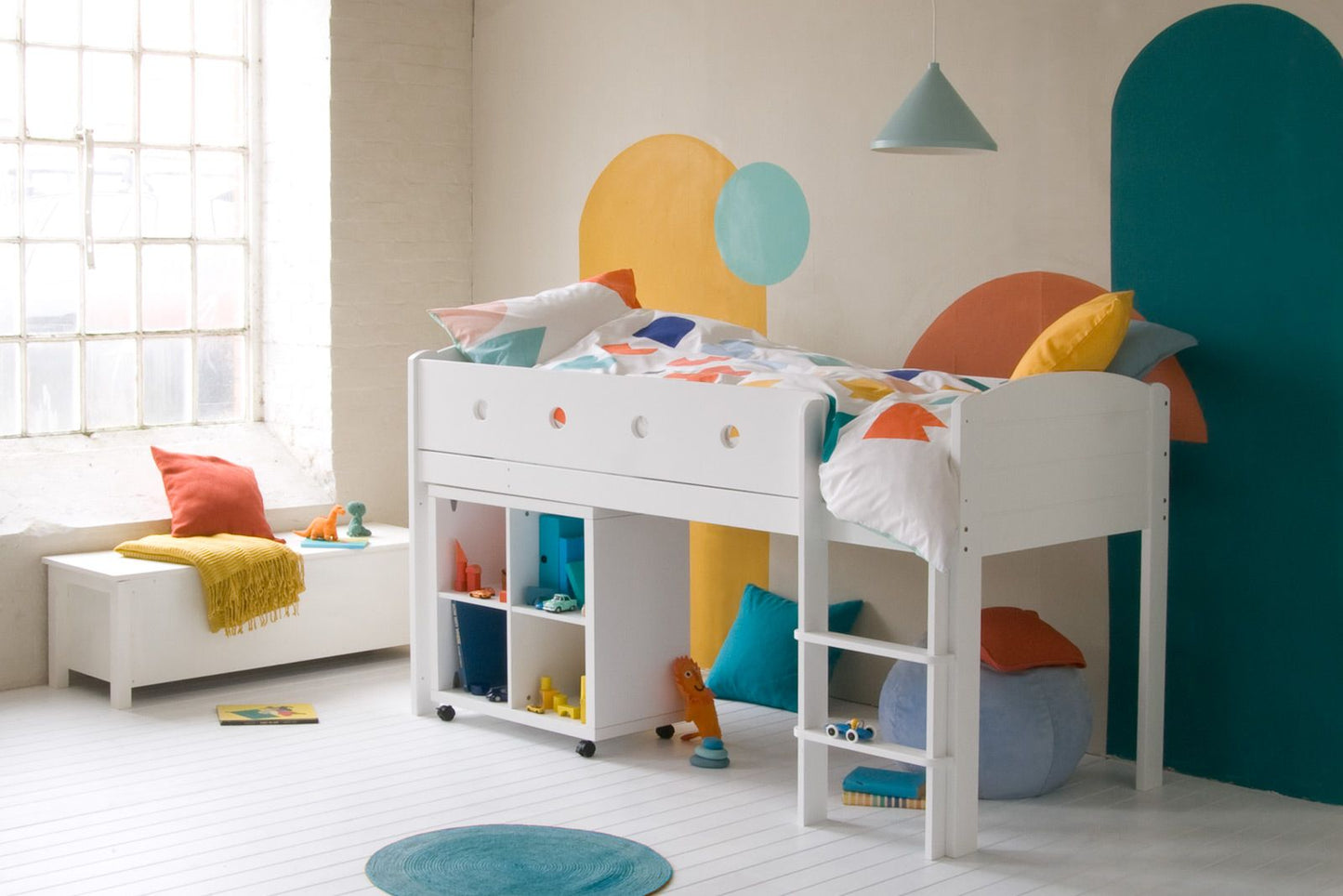 Little Folks - CUBIX Mid Sleeper with Storage Bookcase in Pure White - Millie & Jones